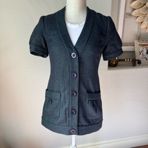 Anthropologie Jackets & Blazers - Tabitha Anthropologie Women's Blue Black Wool Blend Short Sleeve Blazer Jacket‎